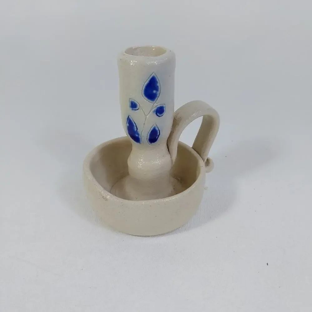Williamsburg Salt Glaze Cobalt Blue Pottery Chamber‎ Candlestick Holder Candle